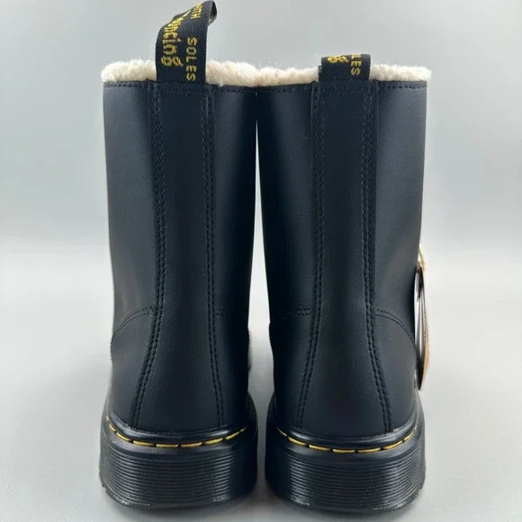 Dr. Martens Zavala Fur Lined Women Size 7 Black Leather Combat Boots NEW